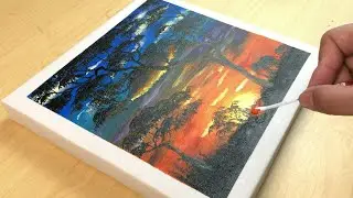 Easy Sunset Painting / Step By Step / Acrylic Painting Techniques On Canvas