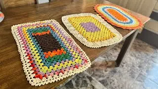 Tapetes de Crochê Retangular, Quadrado e Oval Feitos com Sobras de Barbantes.