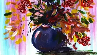 Как нарисовать натюрморт. Рисуем рябину гуашью. Рисуем осенний натюрморт. Правополушарное рисование.
