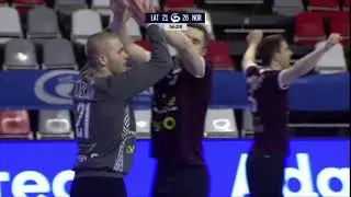 Goalkeeper Ozoliņš scores a goal against Norway