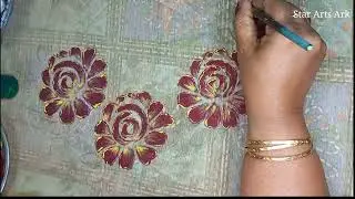 Easy  Rose flower painting on dupatta series 6/ Fabric painting
