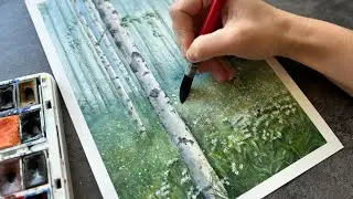 Как нарисовать березовую рощу 🌳🌳🌳| рисование акварелью