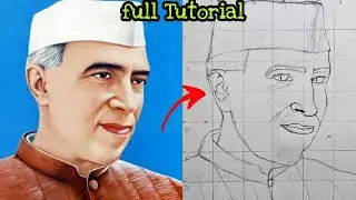 Children's Day Drawing / Jawaharlal Nehru drawing step by step / Grid Method full explanation