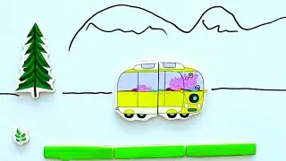 Peppa Pig and her family ride in the Yellow Bus - magnetic puzzles for children Peppa Pig