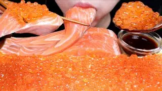 ASMR SALMON ROE AND RAW SALMON  EATING SOUND MUKBANG SEA FOOD