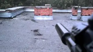 Shot from a airgun Zoraki HP-01 Ultra with silencer in a fragment of brick.