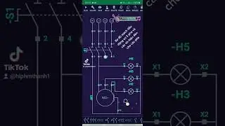 Circuit diagram of 3-phase motor and signal lights for phases