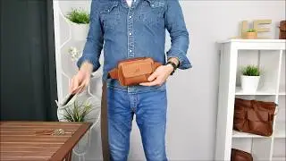 LECONI Gürteltasche Bauchtasche Hüfttasche Festivaltasche Büffelleder cognac ★ LE9015 ★