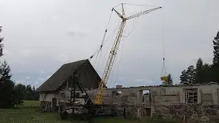 Handmade Crane at Work! 🏗️ Restoring 100-year old Barn! Biggest part of the wall.