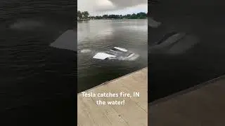 Curtis Grier, shot this video. A Tesla, pulling a jet ski, rolled into the water and caught fire!