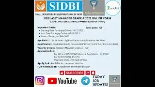 SIDBI Asst Manager Grade A 2022 requirement | @todayjobupdates8454