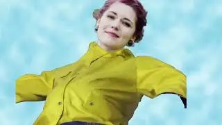 Amazing pregnant yellow rubber rain jacket moving show