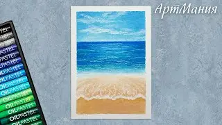 How to draw a seascape with oil pastels step by step for beginners.