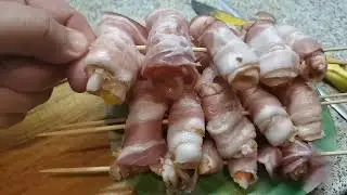 Креветки в беконе.