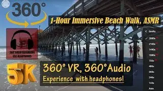 One hour beach walk ASMR, Immersive VR Relaxing Ocean Waves Sleep Music [5K 360°, 360° Audio]