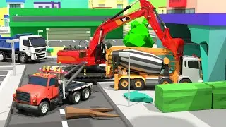 Concrete truck crashes into house - Excavator repairs house | Construction Vehicles 3D Cartoon