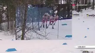 Момент падения Большунова и Холунна в скиатлоне