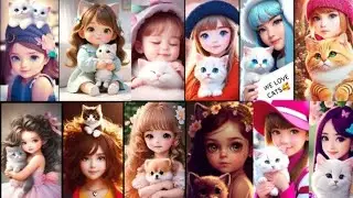 cute girl with cute cat and beautiful picture