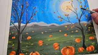 EASY Autumn Landscape Painting 🍂 How to Paint a Pumpkin Patch | Fall Painting Scenary