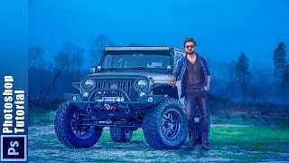 Boy and Car Photoshop manipulation in night effects | Blue Light