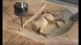 360 CNC Router machining a 3D relief into a log