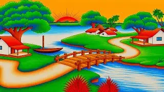 How to draw easy scenery drawing with oil pastel landscape village scenery drawing step by step