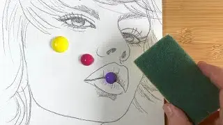 How To Colour A Portrait With A Sponge ./ Acrylic Painting
