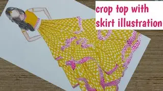 yellow crop top with skirt illustration tutorial | step by step | fashion illustration