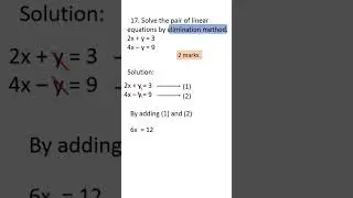 Solve the pair of linear equations by elimination method. x + y = 3 4x – y = 9