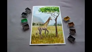 DRAW IT EASY! Watercolor painting of Giraffe on a walk easy and step by step #Shorts