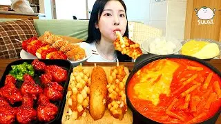 ASMR MUKBANG| 직접 만든 로제 떡볶이 양념치킨 핫도그 먹방 & 레시피 FRIED CHICKEN AND Tteokbokki EATING