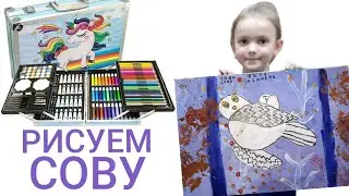 Рисуем сову 🦉. Мастер-класс👍. Распаковываем огромный чемодан с красками🎨🎒