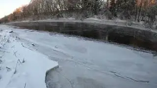 -17 walking with dog, ice on river
