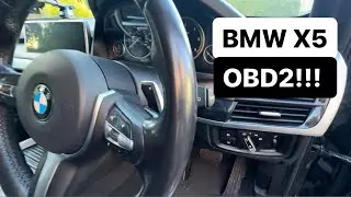 OBD2 OBD connection port location on a BMW X5 F15 2013 2014 2015 2016 2017 2018 On Board Diagnostics