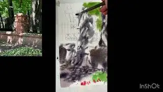 Рисуем фрагмент ограды в Коломенском.Акварель
