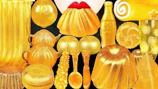 ASMR GOLD FOOD, EDIBLE SPOON, KETTLE, MOCHI, CANDY, JELLY, MUKBANG EATING SOUNDS, DRINKING SOUNDS