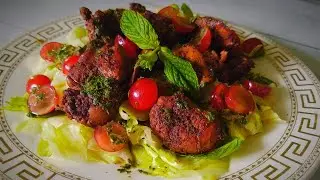 Салат Бомба с куриной печенью и ароматным мятным  соусом/ Chicken liver salad with mint sauce
