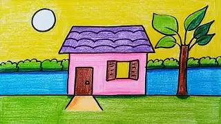 Easy landscape drawing for kids and beginners | House drawing for kids and toddlers