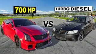 Methanol-Spiked BMW 335d vs 700hp Cadillac CTS-V on No Prep!