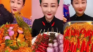 Crispy Giant Shrimp Cutlets | Garlic chili eating show | spicy hot pot with alots off chili 🌶️🔥🥵