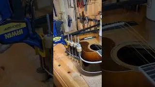 Before, middle, and after repairing a side crack in a guitar. #luthier #guitarrepair #luthiery