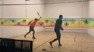 Squash court tennis practice!
