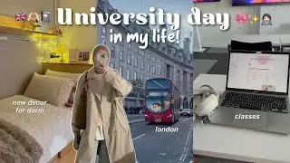University day in my life in London🇬🇧🤍📓🎀 | dorm decoration, uni classes, how I balance my prayers…