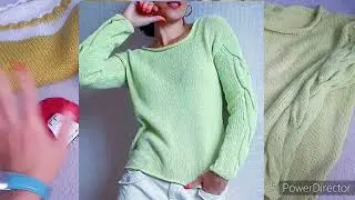 ДЖЕМПЕР ИЗ ПРЯЖИ YARNART JEANS С КОСАМИ НА РУКАВАХ