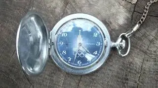Vintage Unique Collectible Molnia Molnija 18 Jewels USSR Mechanical Pocket Watch with Olympic Logo.