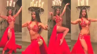 Beautiful Hot Red Dress Girl Perform Candle Belly Dance