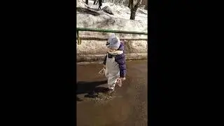 Алиса весело прыгает по лужам