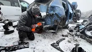 Работа в США  на свалке (снег метель и стужа)