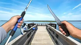 Eating Whatever I Catch from this TINY Fishing Pier (Catch and Cook)