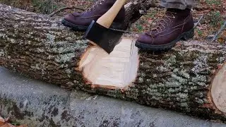Chopping Big Wood into Sections (Bucking with Arvika Axe)